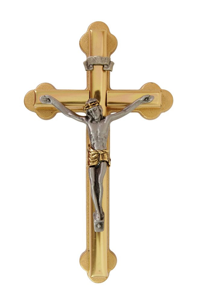 Crucifix métal doré, corpus bicolore, 11,4 cm