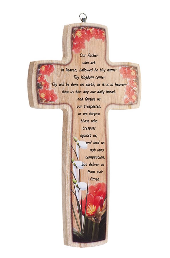 Wooden Crucifix, ''Prayer of Holy Father'', 9.8", English