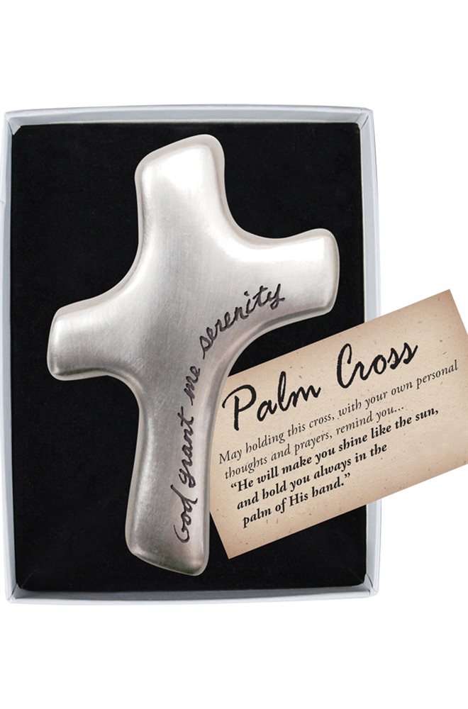 'Serenity'' Pewter Palm Cross, 4'', English