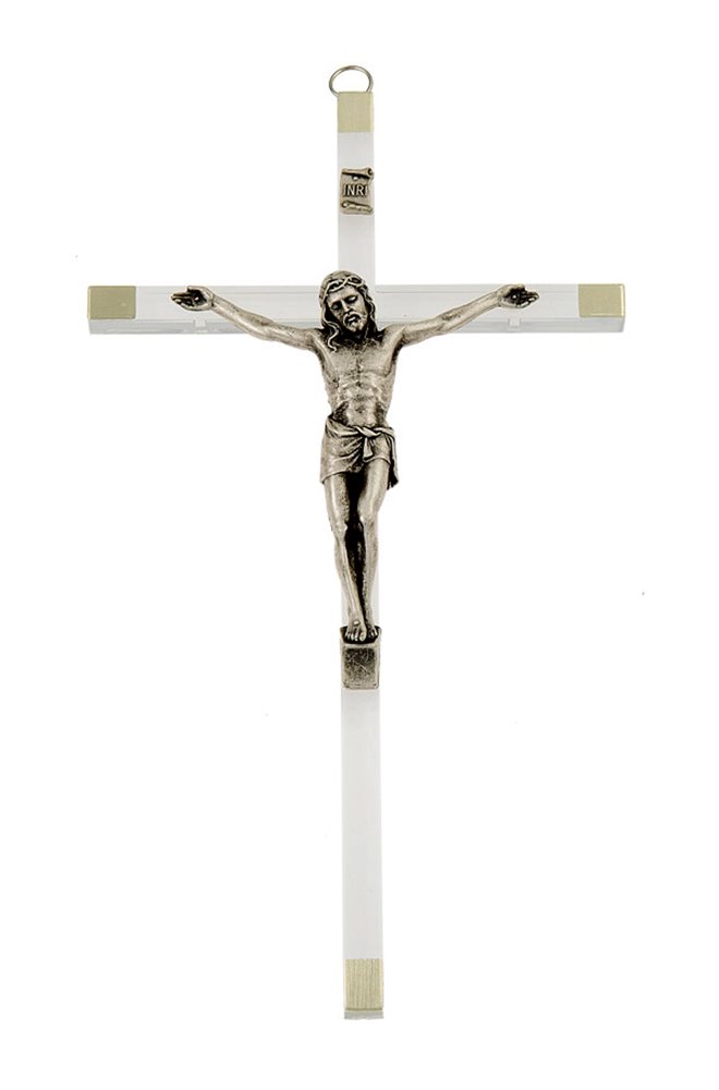 Plexiglass Crucifix, Silver Metal Corpus, 8¼"