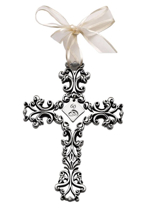 Crucifix 60 ième anniv. mariage, étain, 13 cm