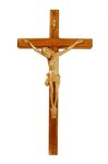 Crucifix en bois, corpus de plastique doré, 25,4 cm