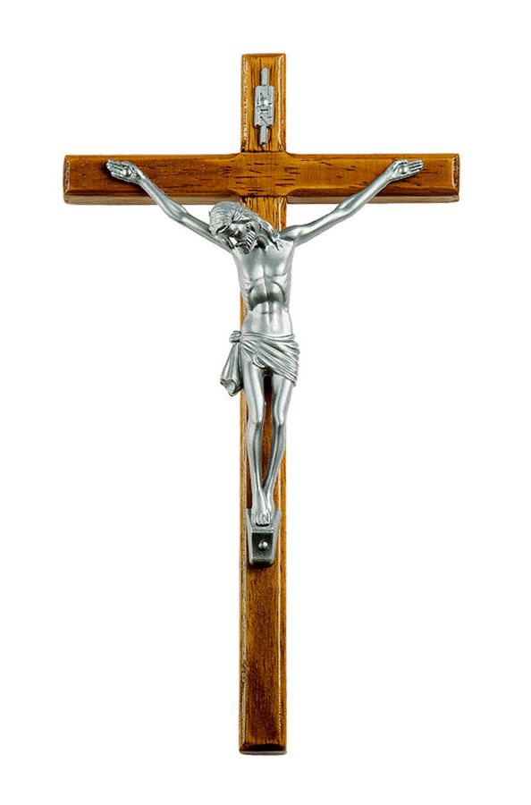 Walnut Crucifix, S-F Plastic Corpus, 8"