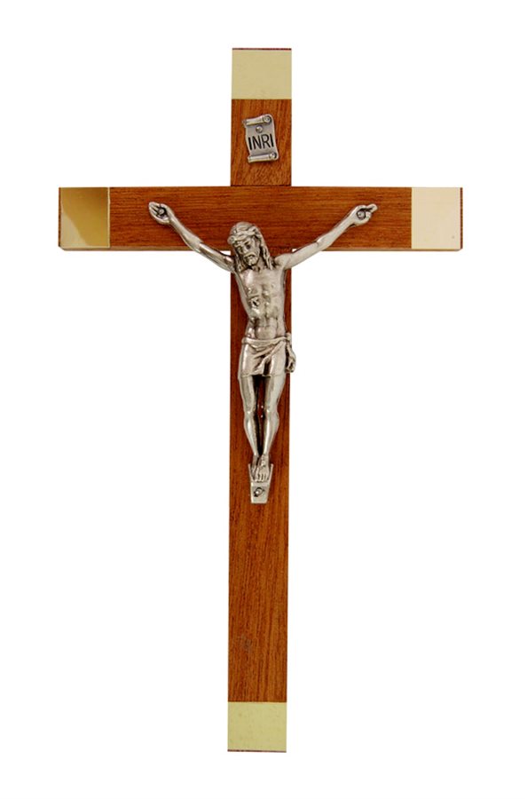Wood & Metal Crucifix, S-F Metal Corpus, 6¾"