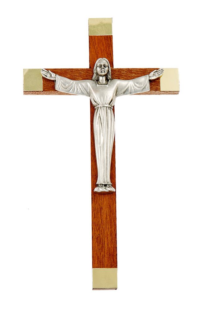 Wood & Metal Crucifix, S-F Metal Corpus, 6¾"