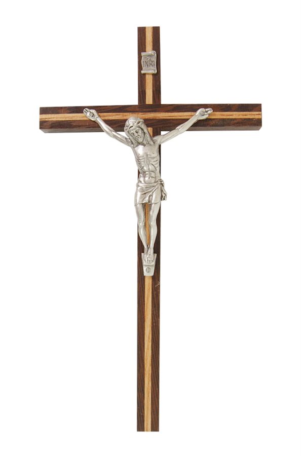 Walnut Crucifix, Silver-Finish Corpus, 8"