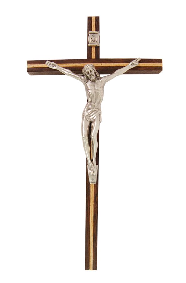 Walnut Crucifix, Silver-Finish Corpus, 10"
