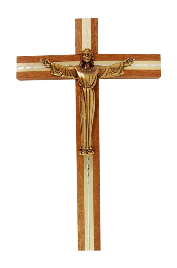 Walnut Crucifix, Golden-Finish Corpus, 10"