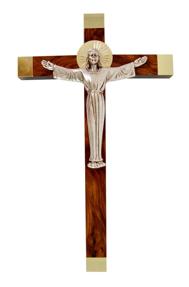 Walnut Crucifix, Silver-Finish Corpus, 10"