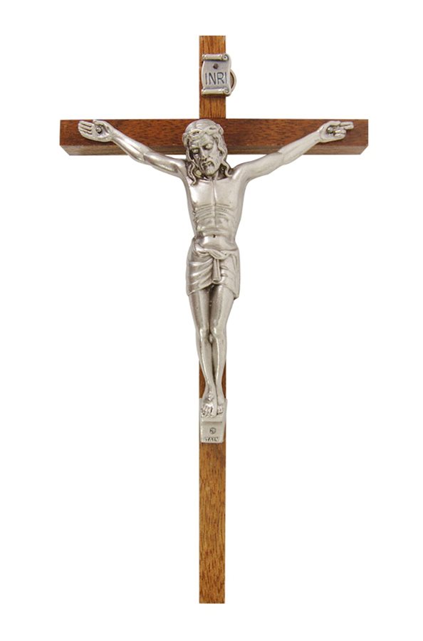 Crucifix bois foncé, corpus métal arg., 20,3 cm