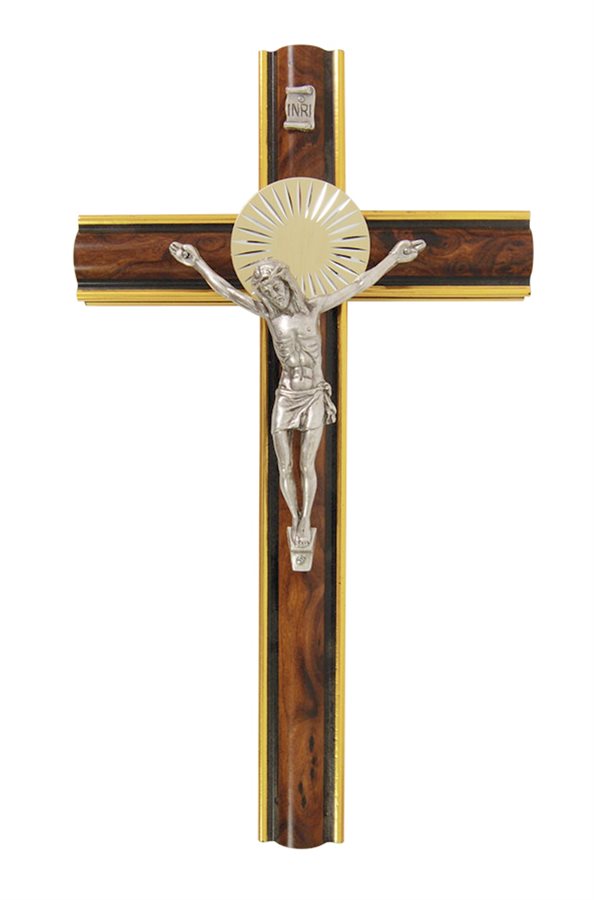 Crucifix noyer, doré, corpus métal arg., 20,3 cm