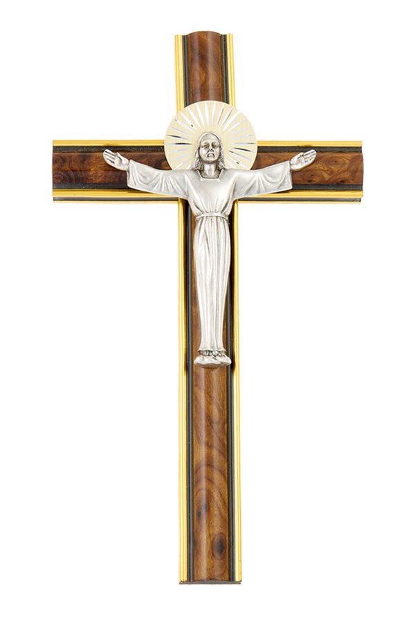 Walnut Crucifix, Silver-Finish Corpus, 8"