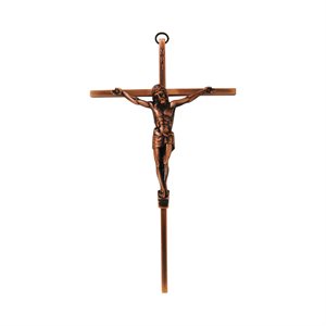Crucifix métal, fini cuivre antique rose, 20 cm