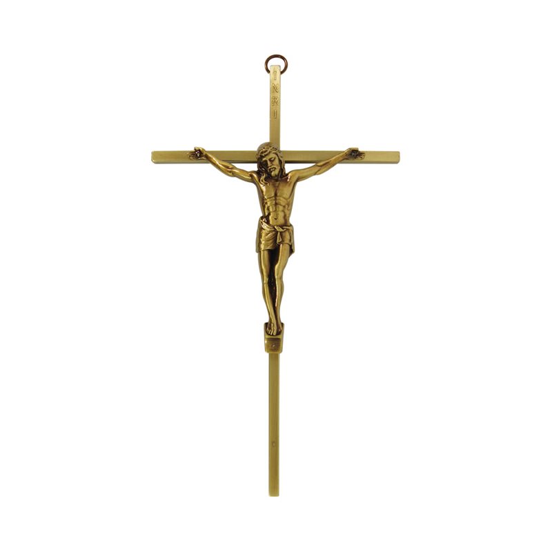 Crucifix en métal au fini bronze antique, 20 cm