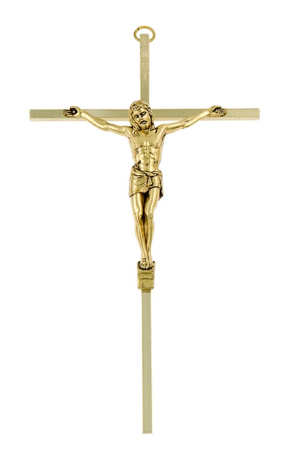 Golden-Finish Metal Crucifix, 8"