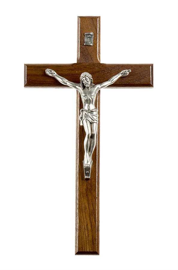 Crucifix en noyer, corpus en métal arg., 20,3 cm