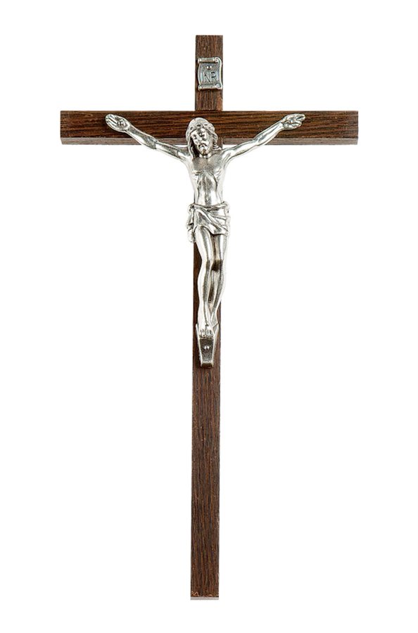 Crucifix en noyer, corpus en métal arg., 25,4 cm