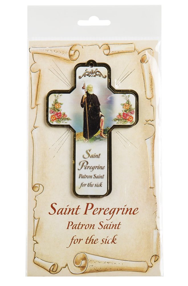 'St. Peregrine'' Wooden Cross, Card&Text, 5", English