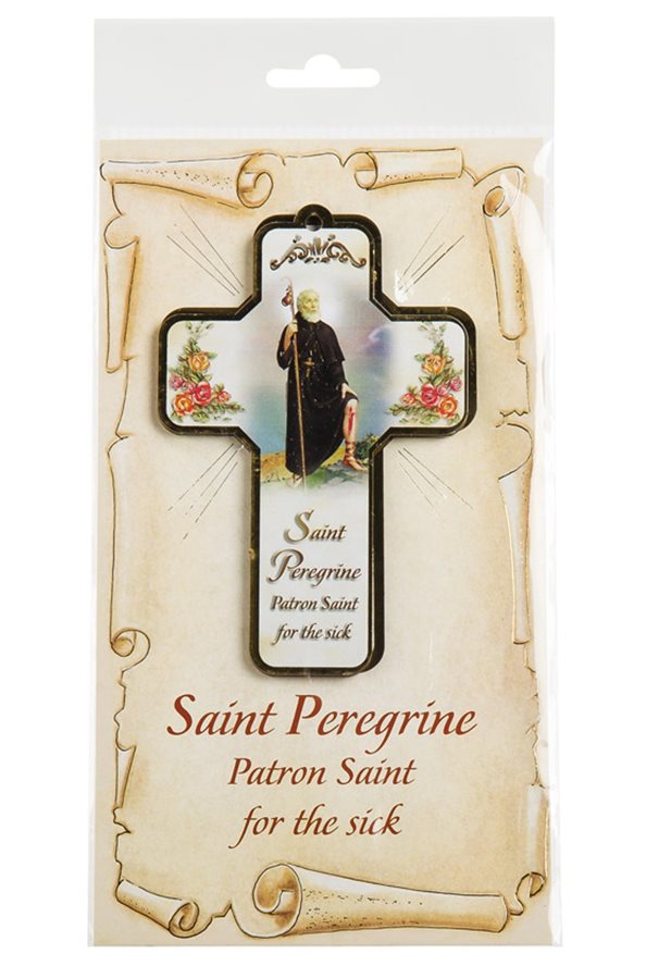 Croix «St. Peregrine», bois, carte / texte, 12,7cm, Anglais