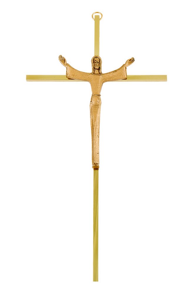 Crucifix laiton, corpus métal bronze, 25,4 cm