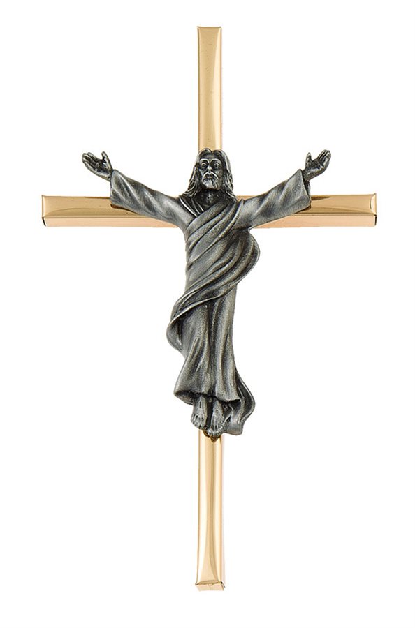 Crucifix en métal doré, corpus en étain, 15,2 cm