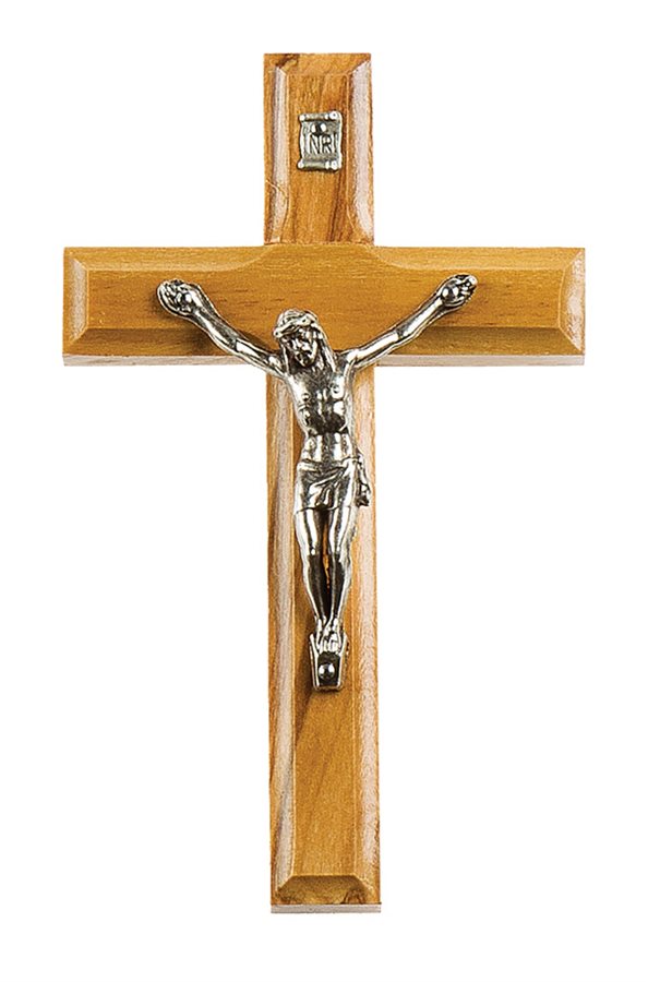 Crucifix, bois olivier naturel, corpus arg., 8,9 cm