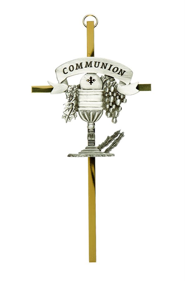 Croix Première Communion, métal bicolore, 15 cm