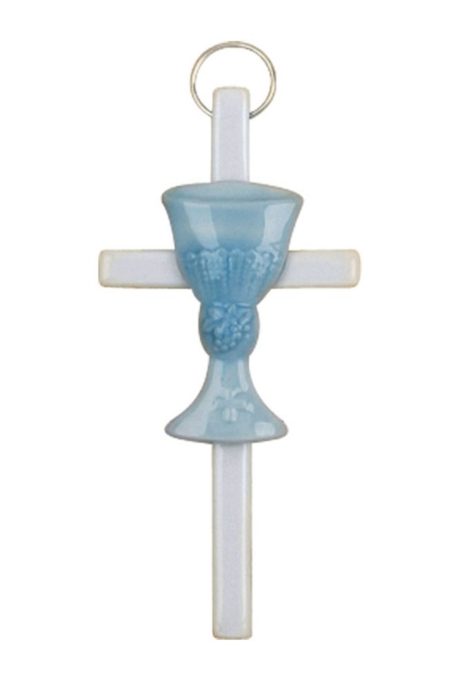 Wall Cross, Light Blue Chalice, 5.2"