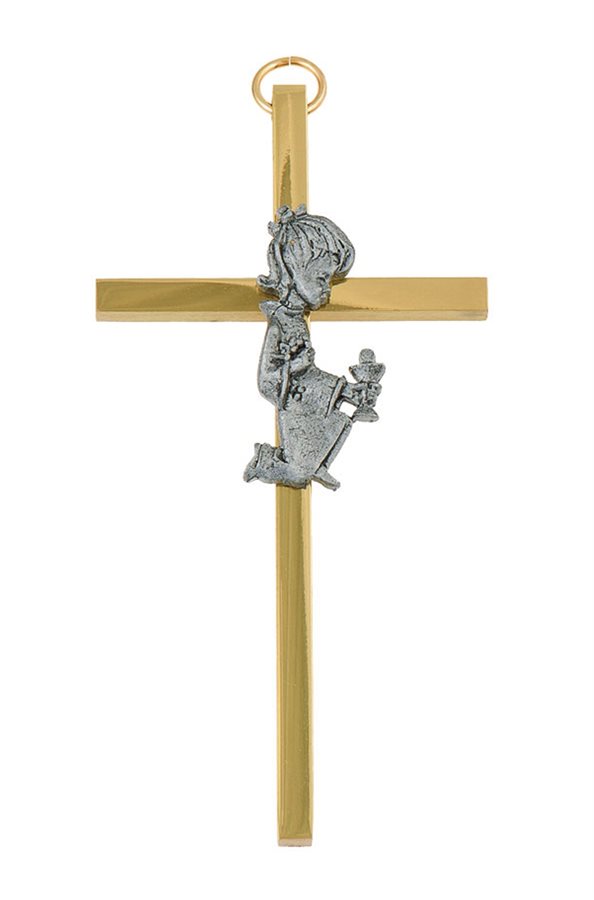 Two-tone Cross For First Communion, Girl, 4" (10 cm)
