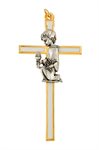 Gilt & White Enamel Metal Cross, Pewter Boy, 5"