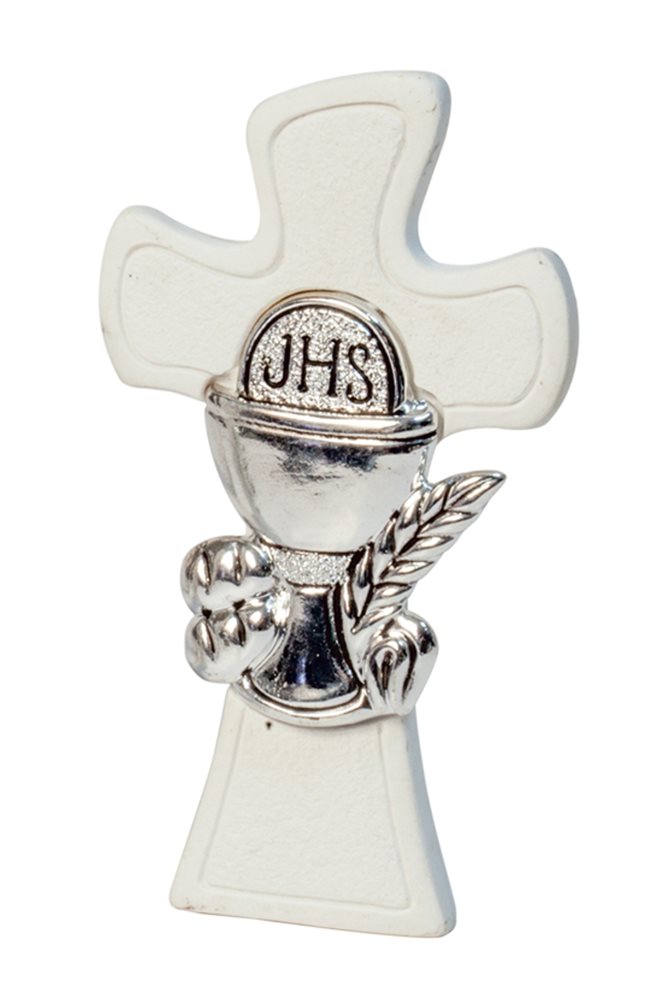 Cross effect stone with silver subject, 3.7"