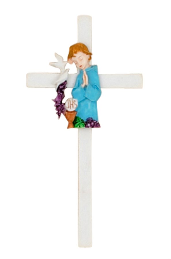 'First Communion'' Resin Crucifix for Boys, 5''