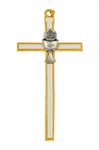 Gilt & W Enamel Metal Cross, Pewter Chalice, 5"