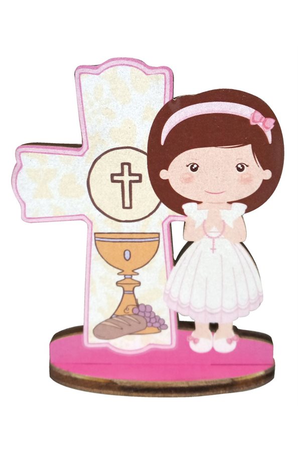 First communion crucifix for girl, MDF 5mm, 3.7"