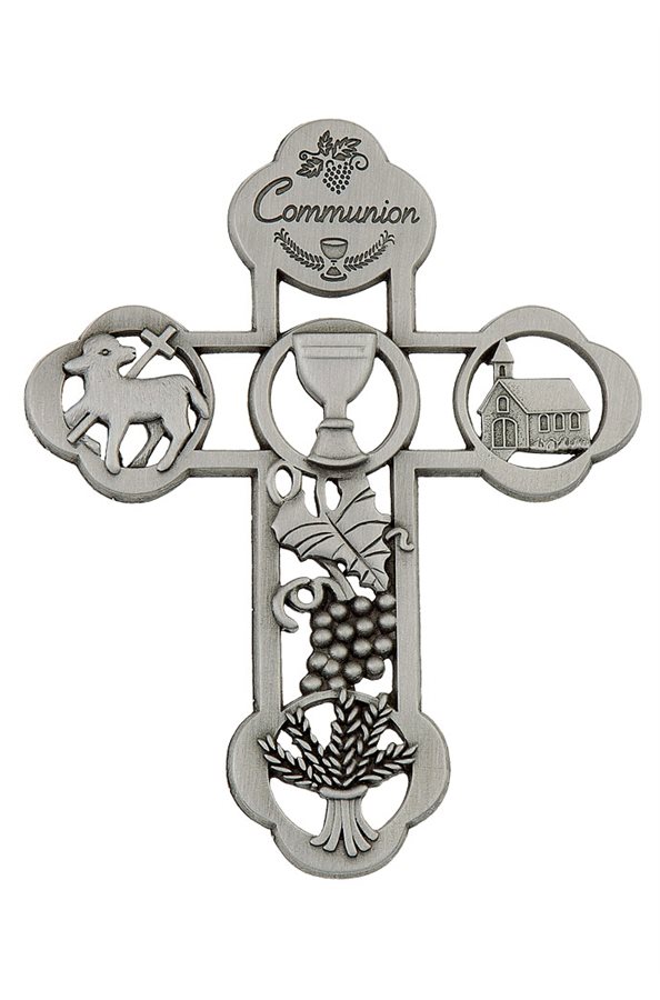 Croix de Première Communion en étain, 12 cm