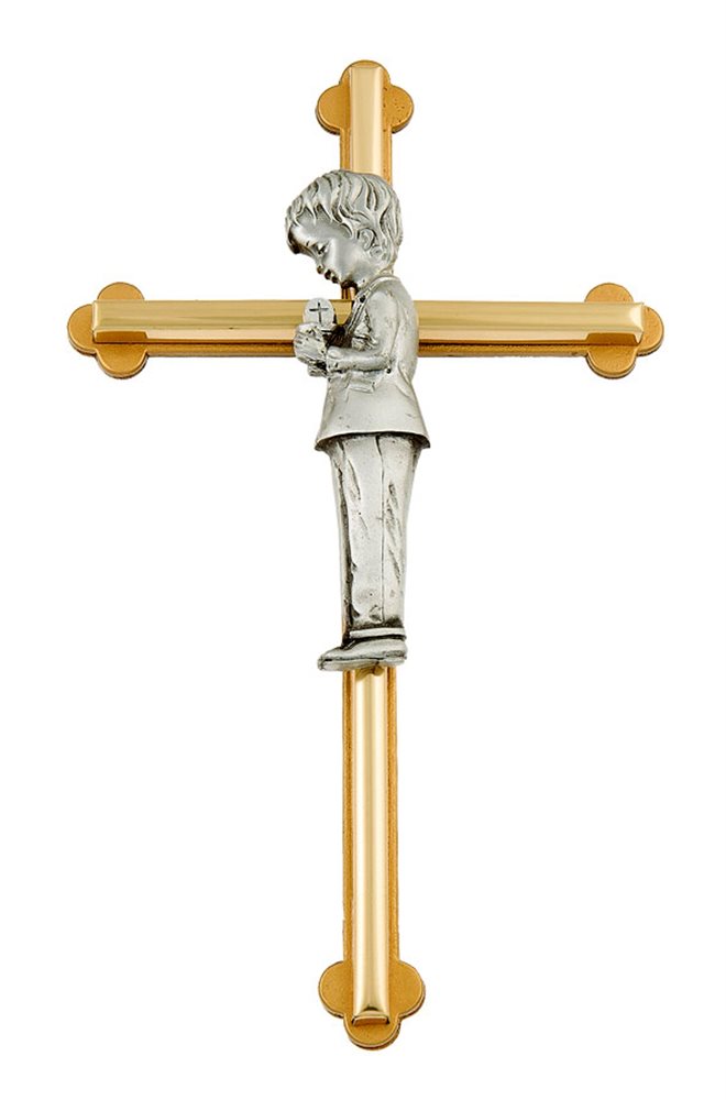 Two-Tone Metal Cross for Boy, 8"