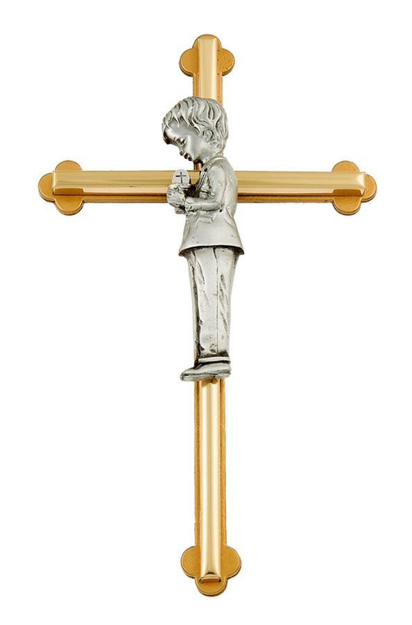 Croix en métal bicolore, pour garçon, 20 cm