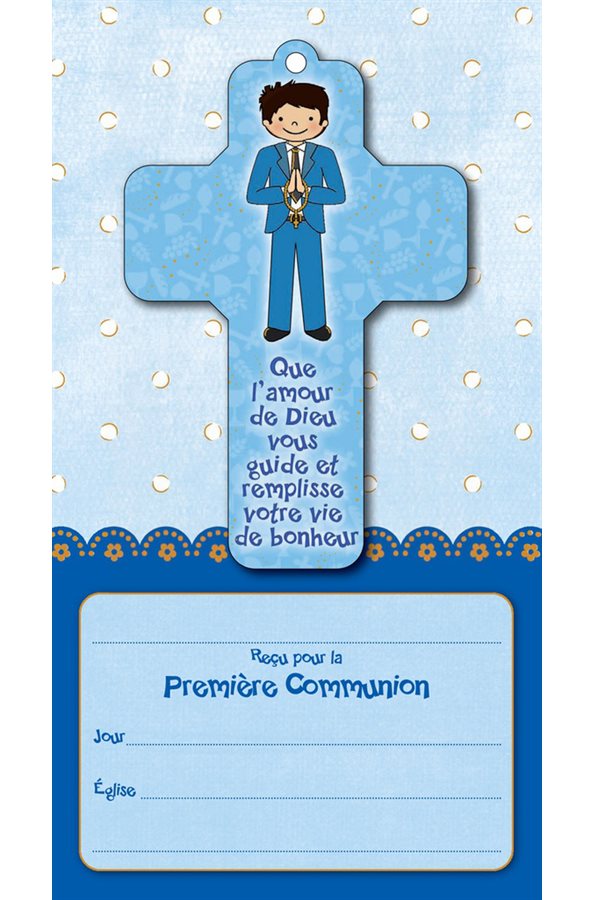 Cross and Certificat of first communion boy, 5", French