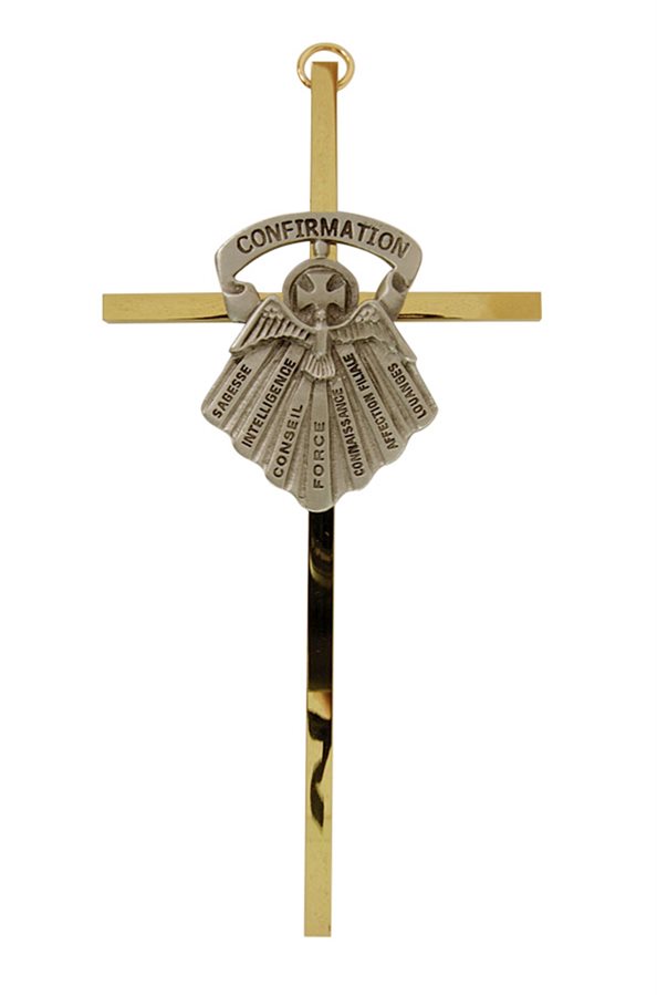 Two-Tone Metal Cross for Confirmation, 6", French