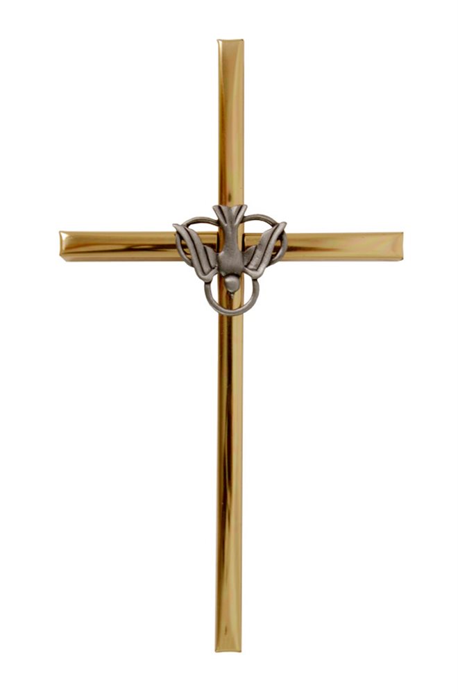 Two-Tone Metal Cross w / Trinity Dove, 6"