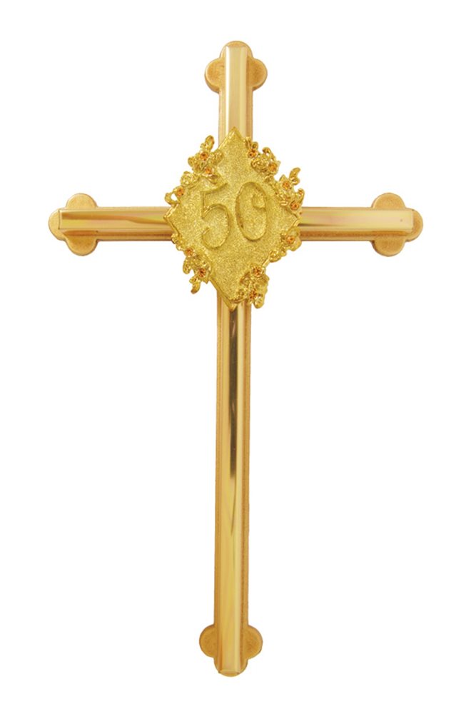 Croix de 50e anniversaire, en métal doré, 20 cm