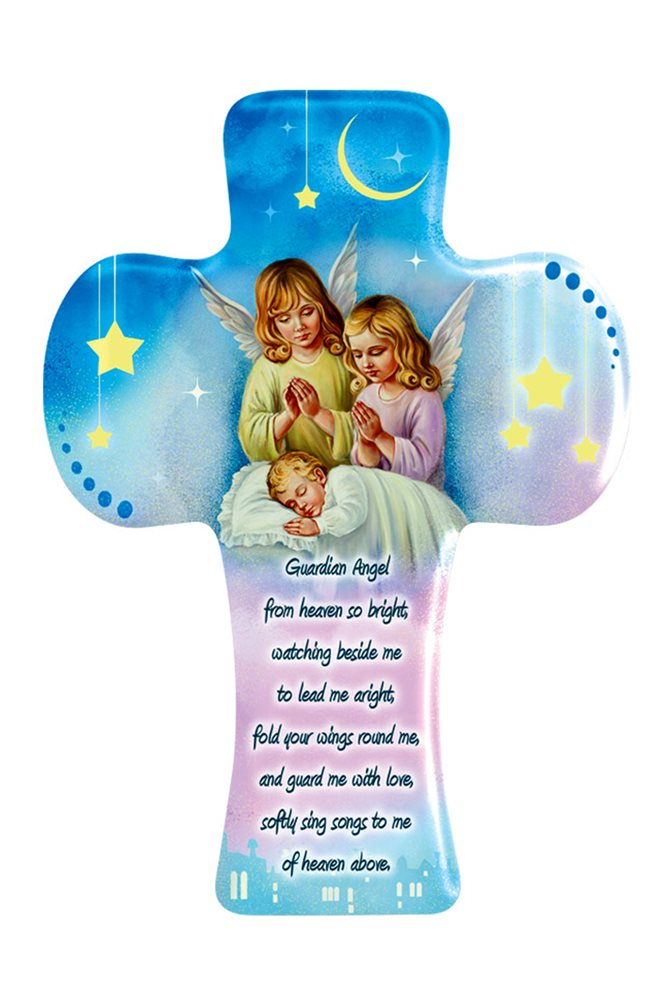 Glossy Polymer Cross, Angels, 5½", English