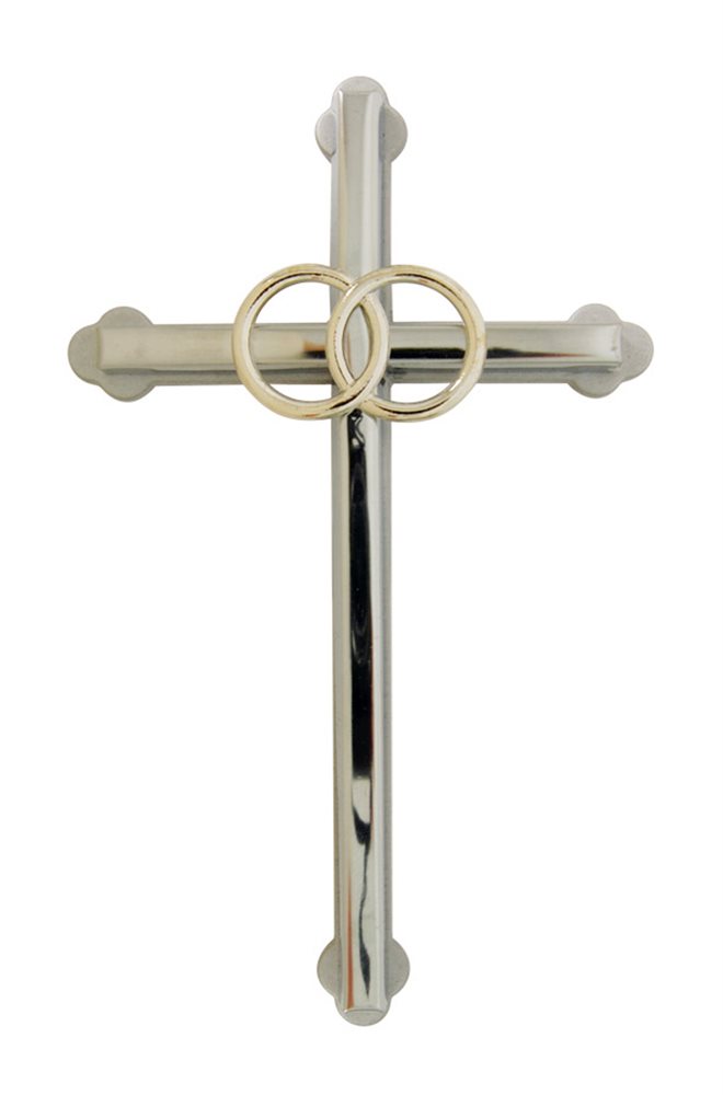 S-F Metal Wedding Cross w / Wedding Rings, 6"