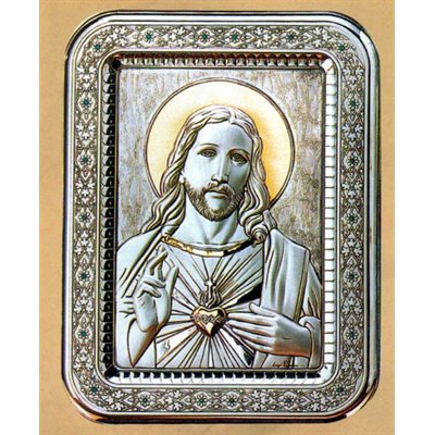 Sterling Silver 925 Sacred-Heart of Jesus Plaque 13.5"x17.5"