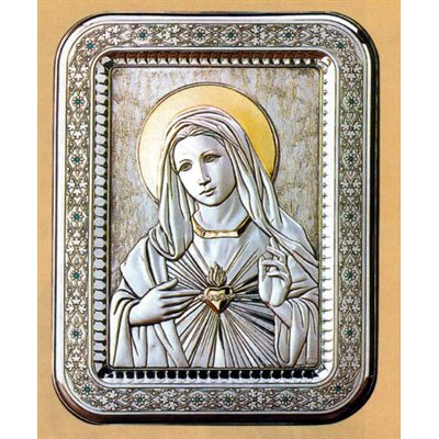 Sterling Silver 925 Sacred-Heart of Mary Plaque, 13.5"x17.5"