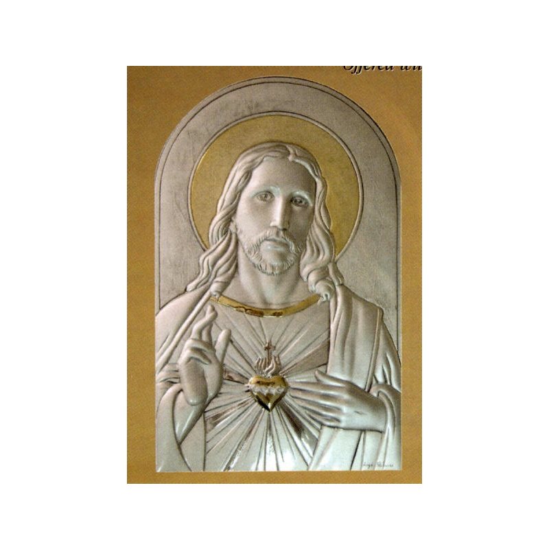 Sterling Silver Sacred-Heart of Jesus Plaque, 7.75" x 12.5"