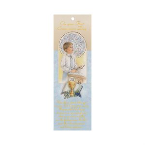 Boy's 1st Communion Bookmark w / Prayer, 7", English