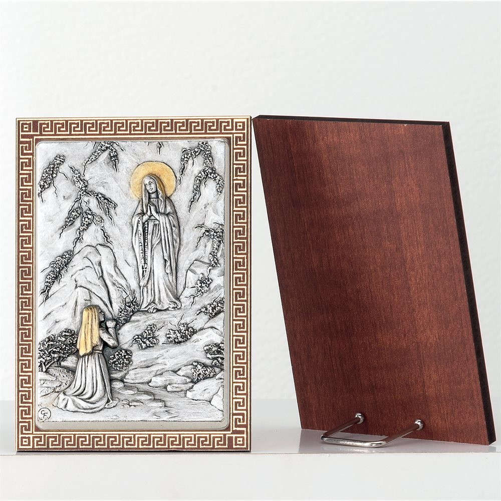 Plaque argenté (support table), 7,2 x 10 cm, ND Lourdes