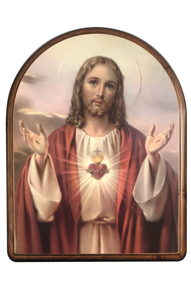 Sacred Heart Jesus Wooden Plaque, 6.5" x 9"