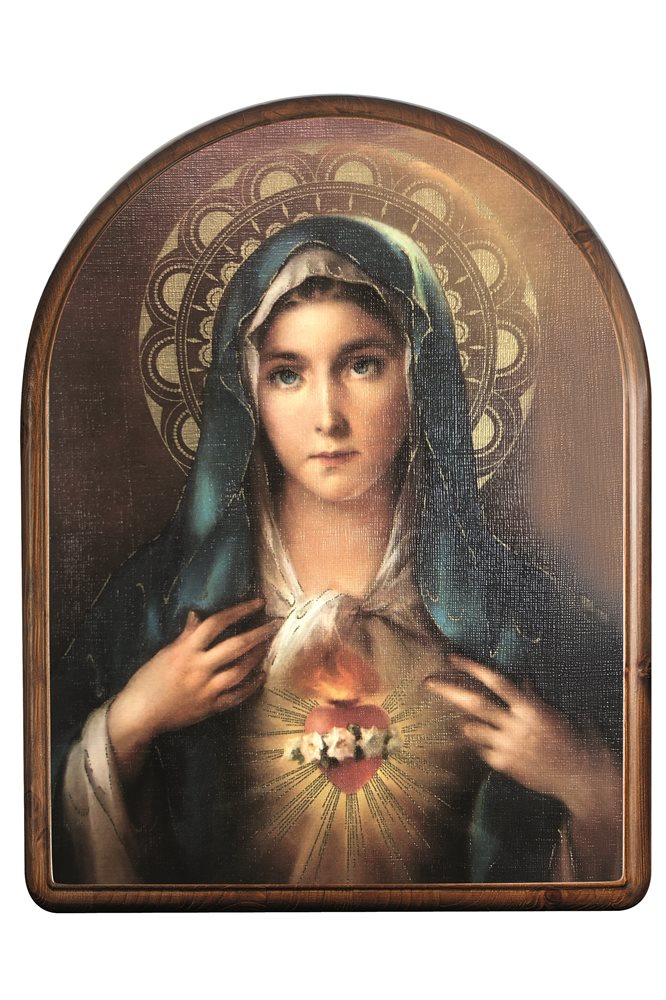 Sacred Heart Mary Wooden Plaque, 6.5" x 9"